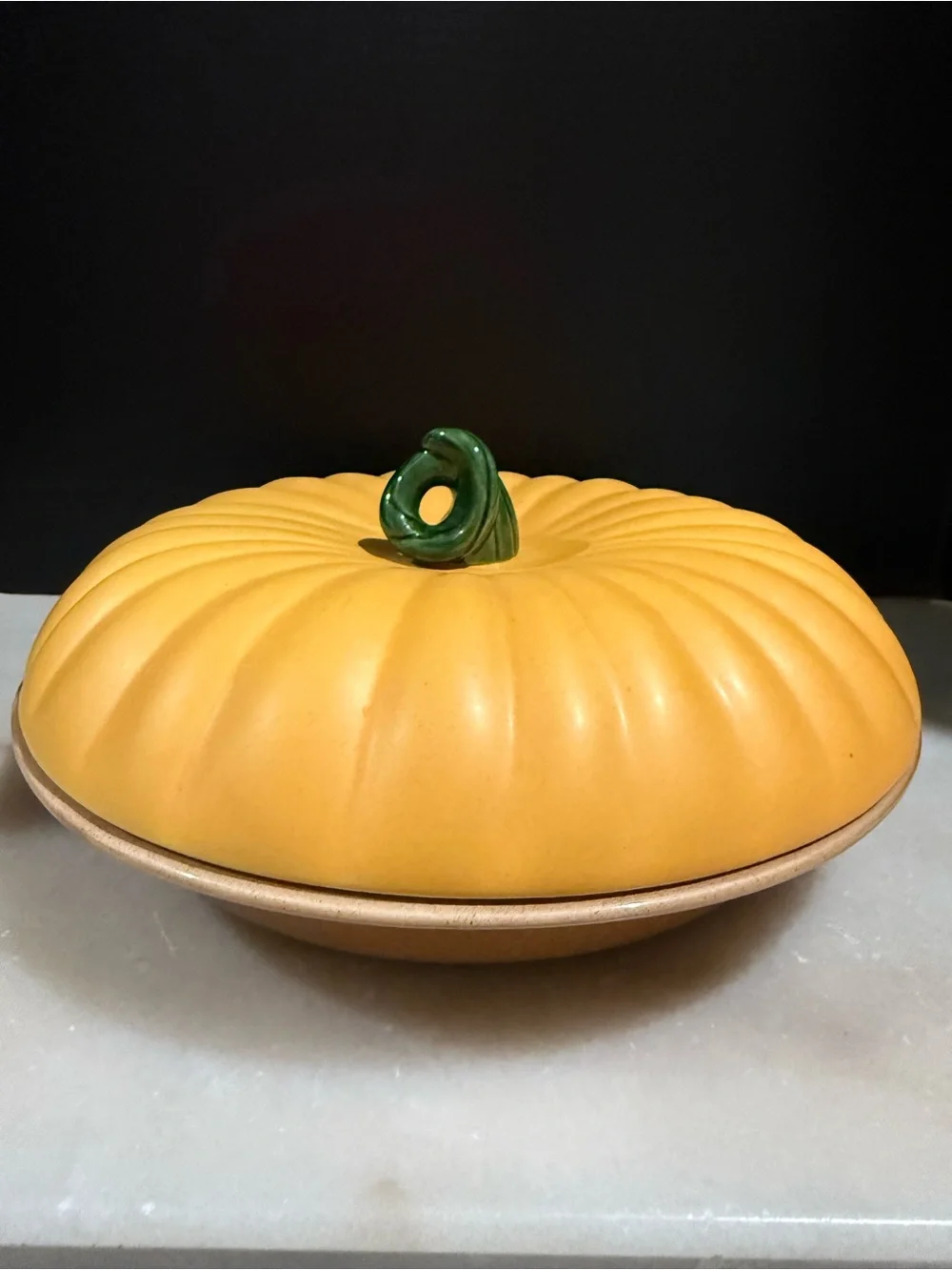 Sanor Ceramica Vintage Orange Pumpkin Pie Dish With Lid Made in Portugal~10”